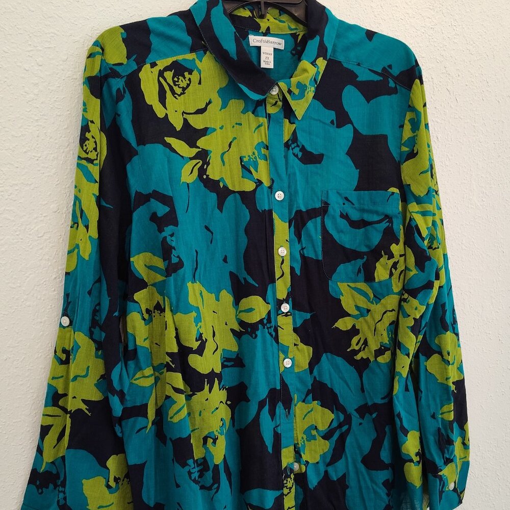 Croft & Barrow, L/S Women’s Shirt, Floral, Plus Size, 2X